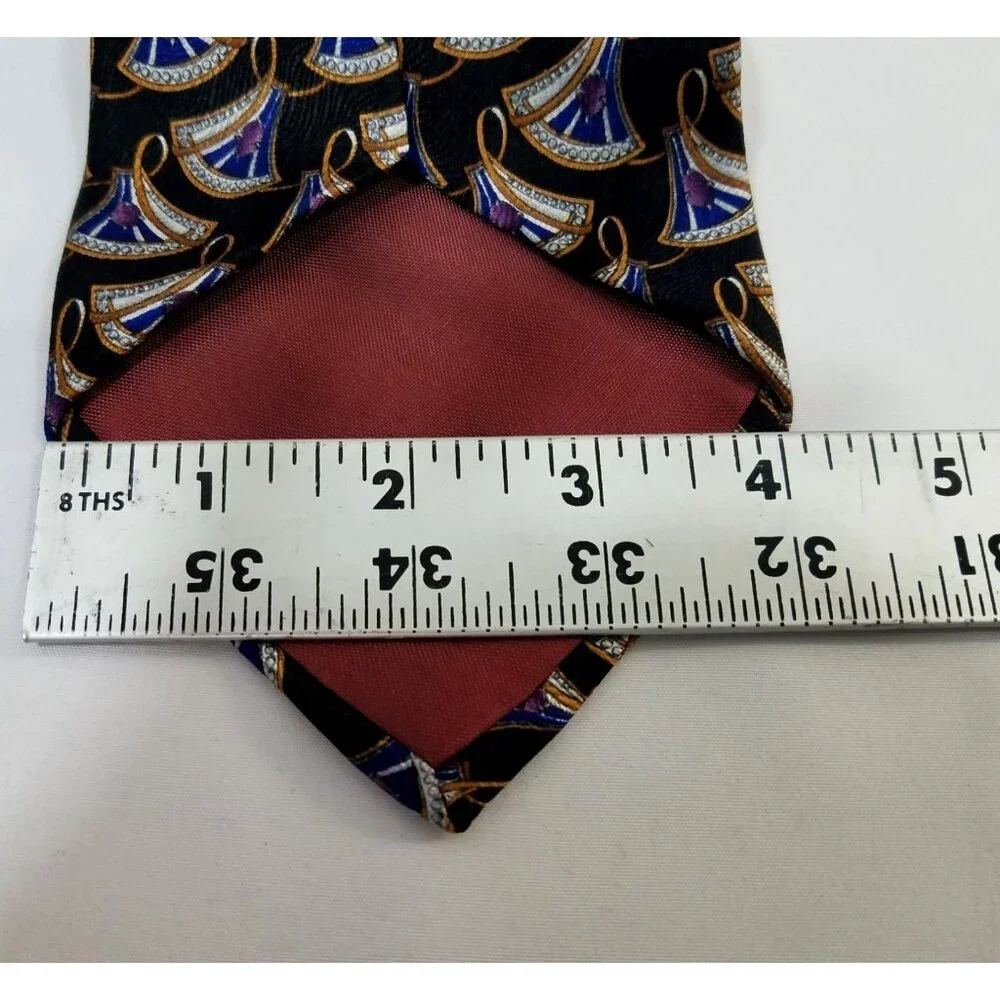Christian Dior Cravate Mens Necktie Silk Tie Black Blue Abstract Geometric Fan P